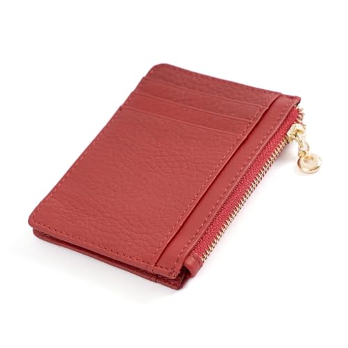 GreatRise Klein Kartenetui Reißverschluss Geldbörse Leder Kreditkartenhalter Slim Kreditkartenetui Mini Geldbeutel Portemonnaie mit 7 Kartenhalter, 1 Münzfach, für Herren Damen Burgunderrot von GreatRise