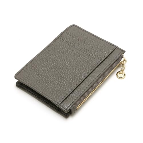 GreatRise Klein Kartenetui Reißverschluss Geldbörse Leder Kreditkartenhalter Slim Kreditkartenetui Mini Geldbeutel Portemonnaie mit 7 Kartenhalter, 1 Münzfach, für Herren Damen Dunkelgrau von GreatRise