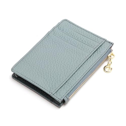 GreatRise Klein Kartenetui Reißverschluss Geldbörse Leder Kreditkartenhalter Slim Kreditkartenetui Mini Geldbeutel Portemonnaie mit 7 Kartenhalter, 1 Münzfach, für Herren Damen Flachs-Blau von GreatRise