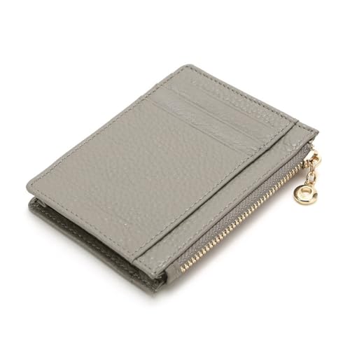 GreatRise Klein Kartenetui Reißverschluss Geldbörse Leder Kreditkartenhalter Slim Kreditkartenetui Mini Geldbeutel Portemonnaie mit 7 Kartenhalter, 1 Münzfach, für Herren Damen Hellgrau von GreatRise