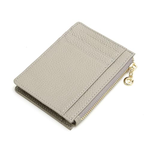 GreatRise Klein Kartenetui Reißverschluss Geldbörse Leder Kreditkartenhalter Slim Kreditkartenetui Mini Geldbeutel Portemonnaie mit 7 Kartenhalter, 1 Münzfach, für Herren Damen Leinengrau von GreatRise