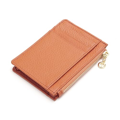 GreatRise Klein Kartenetui Reißverschluss Geldbörse Leder Kreditkartenhalter Slim Kreditkartenetui Mini Geldbeutel Portemonnaie mit 7 Kartenhalter, 1 Münzfach, für Herren Damen Orange von GreatRise