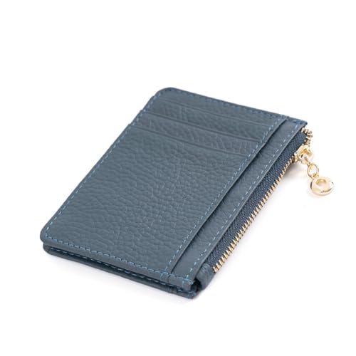 GreatRise Klein Kartenetui Reißverschluss Geldbörse Leder Kreditkartenhalter Slim Kreditkartenetui Mini Geldbeutel Portemonnaie mit 7 Kartenhalter, 1 Münzfach, für Herren Damen Saphirblau von GreatRise