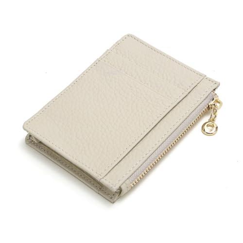 GreatRise Klein Kartenetui Reißverschluss Geldbörse Leder Kreditkartenhalter Slim Kreditkartenetui Mini Geldbeutel Portemonnaie mit 7 Kartenhalter, 1 Münzfach, für Herren Damen Weiß von GreatRise