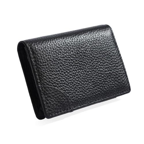 GreatRise Klein Kreditkartenetui mit Schnappen Echtes Leder Kartenhalter Geldbörse Kurzer Geldbeutel Portemonnaie, 4 Kartenfächer, 1 Münzfach für Karten Münzen Gefaltete Geldscheine Banknoten Schwarz von GreatRise