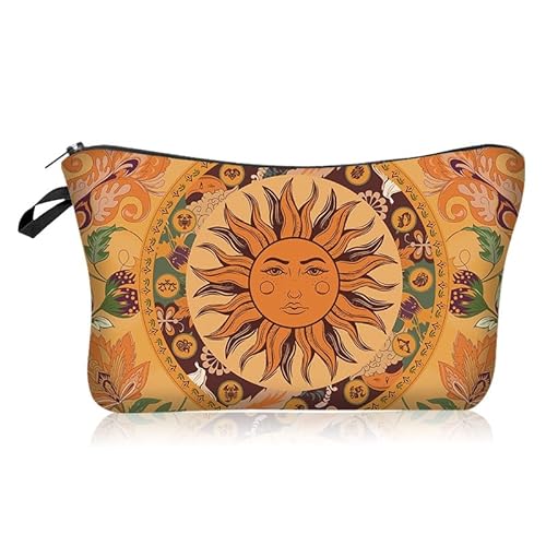 GreatRise Kleine Kosmetiktasch, Sonne und Mond, Boho-Kulturbeutel Tragbarer Make up Tasche mit Reißverschluss Schöne Blume Schminktasche Boho-Geschenke für Frauen Mädchen Schwester Geburtstag Sonne von GreatRise
