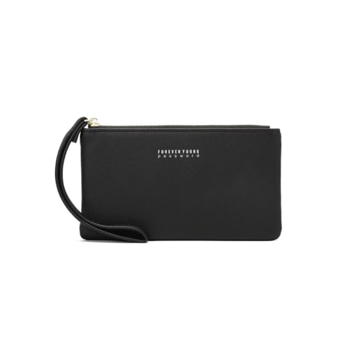 GreatRise Kleines Damen Geldbörse PU Leder Portemonnaie Kleine Brieftasche Coin Purse Münzbörsen mit Reißverschluss Fächer Kartenfächer und Abnehmbar Handgelenkband für Handy Geld Karten Schwarz von GreatRise