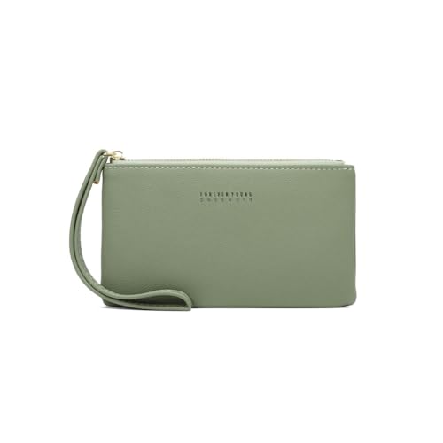 GreatRise Kleines Damen Geldbörse PU Leder Portemonnaie Kleine Brieftasche Coin Purse Münzbörsen mit Reißverschluss Fächer Kartenfächer und Abnehmbar Handgelenkband für Handy Geld Karten Hellblau von GreatRise