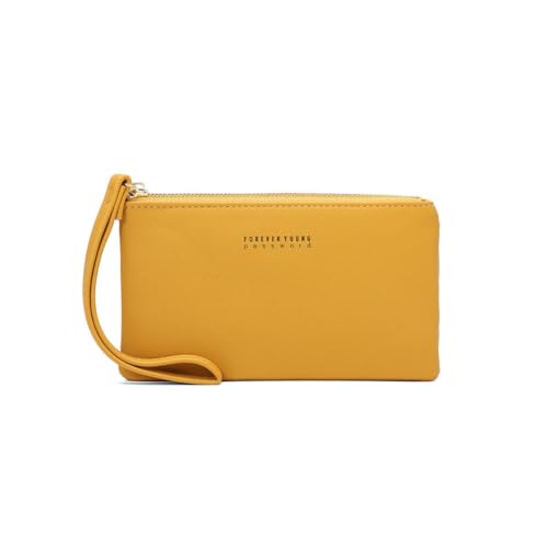 GreatRise Kleines Damen Geldbörse PU Leder Portemonnaie Kleine Brieftasche Coin Purse Münzbörsen mit Reißverschluss Fächer Kartenfächer und Abnehmbar Handgelenkband für Handy Geld Karten Gelb von GreatRise