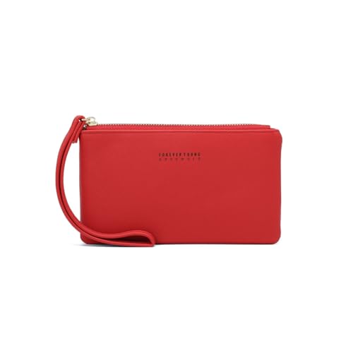 GreatRise Kleines Damen Geldbörse PU Leder Portemonnaie Kleine Brieftasche Coin Purse Münzbörsen mit Reißverschluss Fächer Kartenfächer und Abnehmbar Handgelenkband für Handy Geld Karten Rot von GreatRise
