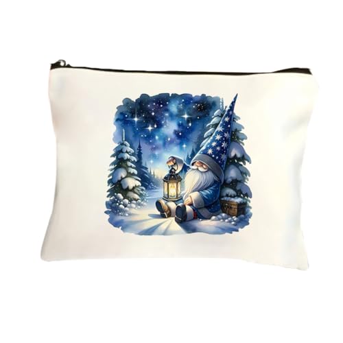 GreatRise Kosmetiktasche Canvas Make up Tasche mit Weihnachtsmann Wichtel Muster Schminktasche Damen Reißverschluss Kulturtasche Kosmetikbeutel Organizer für Reise Weihnachten Geschenk Grün von GreatRise