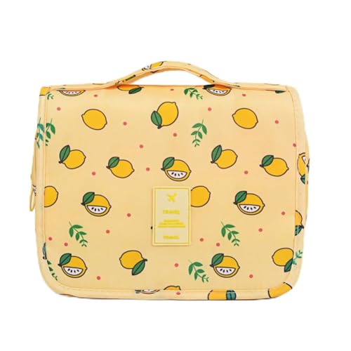 GreatRise Kulturtasche zum Aufhängen Faltbare Waschtasche für Damen und Herren Wasserabweisende Kulturbeutel Reise Organizer Make up Tasche mit Haken für Makeup Toilettenartikel Gelb Zitrone von GreatRise