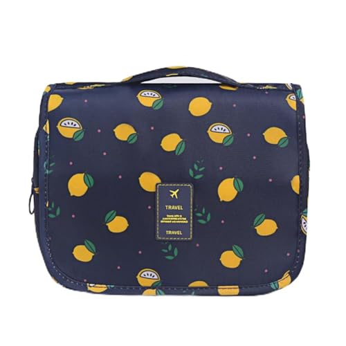 GreatRise Kulturtasche zum Aufhängen Faltbare Waschtasche für Damen und Herren Wasserabweisende Kulturbeutel Reise Organizer Make up Tasche mit Haken für Makeup Toilettenartikel Schwarz Zitrone von GreatRise