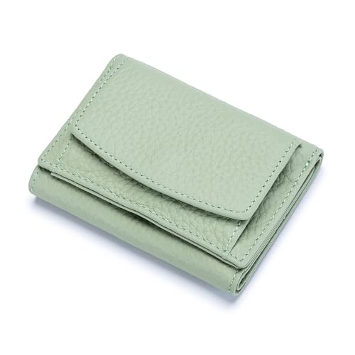 GreatRise Leder Geldbörse Kleine Geldbeutel Mini Portemonnaie Brieftasche Münzfach Portmonee mit RFID Blockier, 6 Kartenfächer, 1 Geldhalter und Münzfach für Scheine, Münzen und Karten Hellgrün von GreatRise