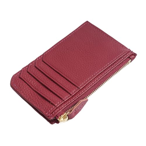 GreatRise Leder Kartenetui RFID-Schutz Kartenhalter Klein Reißverschluss Kreditkartenetui Geldbörse Portemonnaie mit 7 Kartenfächer, 1 Münzfach und Schlüsselanhänger, für Damen Herren Burgunderrot von GreatRise