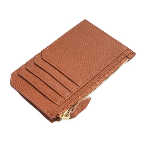 GreatRise Leder Kartenetui Slim Kartenhalter RFID-Schutz Klein Reißverschluss Kreditkartenetui Geldbörse Portemonnaie mit 7 Kartenfächer, 1 Münzfach und Schlüsselanhänger, für Damen Herren Kaffee von GreatRise