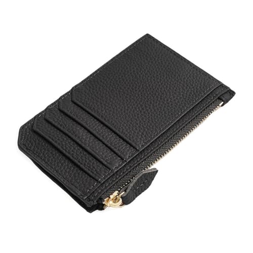 GreatRise Leder Kartenetui Slim Kartenhalter RFID-Schutz Klein Reißverschluss Kreditkartenetui Geldbörse Portemonnaie mit 7 Kartenfächer, 1 Münzfach und Schlüsselanhänger, für Damen Herren Schwarz von GreatRise