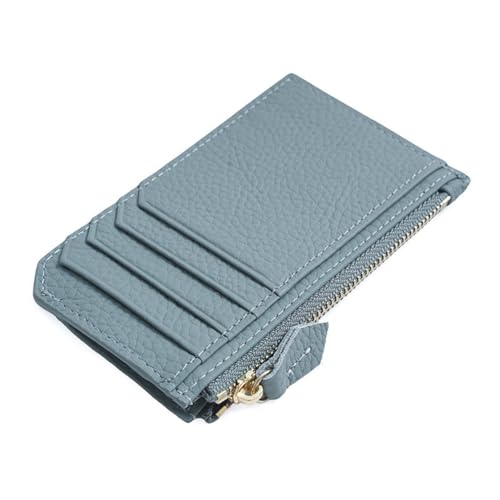 GreatRise Leder Kartenetui Slim Kartenhalter RFID-Schutz Klein Reißverschluss Kreditkartenetui Geldbörse Portemonnaie mit 7 Kartenfächer, 1 Münzfach und Schlüsselanhänger, für Damen Herren Hellblau von GreatRise