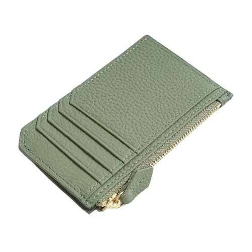 GreatRise Leder Kartenetui Slim Kartenhalter RFID-Schutz Klein Reißverschluss Kreditkartenetui Geldbörse Portemonnaie mit 7 Kartenfächer, 1 Münzfach und Schlüsselanhänger, für Damen Herren Armeegrün von GreatRise
