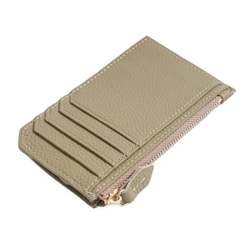 GreatRise Leder Kartenetui Slim Kartenhalter RFID-Schutz Klein Reißverschluss Kreditkartenetui Geldbörse Portemonnaie mit 7 Kartenfächer, 1 Münzfach und Schlüsselanhänger, für Damen Herren Mandelgrau von GreatRise