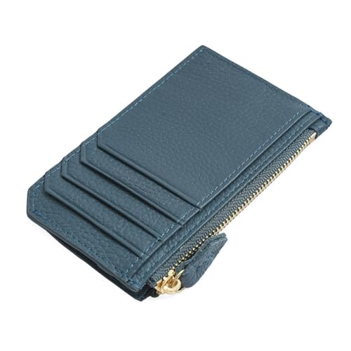 GreatRise Leder Kartenetui Slim Kartenhalter RFID-Schutz Klein Reißverschluss Kreditkartenetui Geldbörse Portemonnaie mit 7 Kartenfächer, 1 Münzfach und Schlüsselanhänger, für Damen Herren Saphirblau von GreatRise