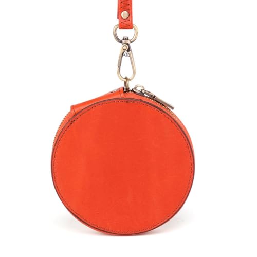 GreatRise Mini Reißverschluss Geldbörse aus Echt Leder Runde Münzbeutel mit Abnehmbar Armband Wasserdicht Portemonnaie Damen Herren Kinder Niedliche Klein Münzbörse für Karte Kleingeld Orange von GreatRise