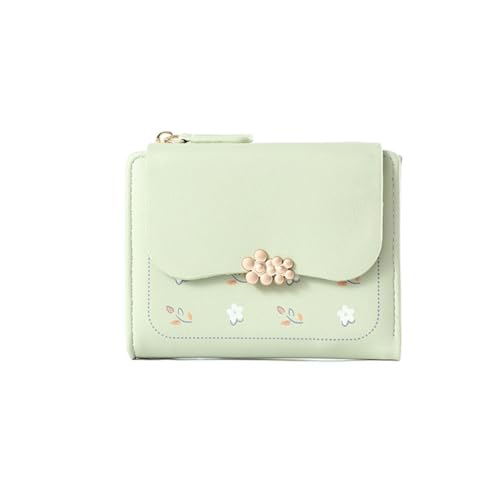 GreatRise Niedlich Blumen Geldbörse PU Leder Kleine Geldbeutel Portemonnaie Damen im Kurzformat Mini Brieftasche mit Reißverschluss, Vielen Fächern, für Frauen Kinder Karten Münze Geldschein Grün von GreatRise