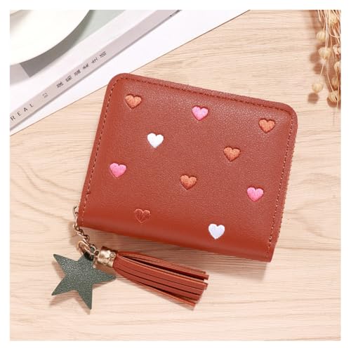 GreatRise Niedliche Geldbörse Damen PU-Leder Portemonnaie Kurze Herz Geldbeutel Klein Blume Kreditkartenetui Münze Brieftasche mit Stern-Anhänger für Mädchen Frauen Kinder Geschenk Braun#1 von GreatRise