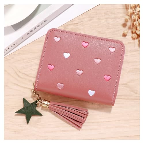 GreatRise Niedliche Geldbörse Damen PU-Leder Portemonnaie Kurze Herz Geldbeutel Klein Blume Kreditkartenetui Münze Brieftasche mit Stern-Anhänger für Mädchen Frauen Kinder Geschenk Dunkelrosa#1 von GreatRise