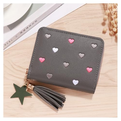 GreatRise Niedliche Geldbörse Damen PU-Leder Portemonnaie Kurze Herz Geldbeutel Klein Blume Kreditkartenetui Münze Brieftasche mit Stern-Anhänger für Mädchen Frauen Kinder Geschenk Grau#1 von GreatRise