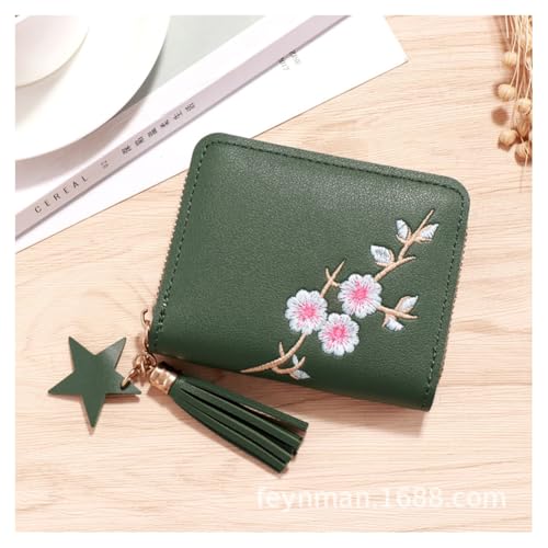 GreatRise Niedliche Geldbörse Damen PU-Leder Portemonnaie Kurze Herz Geldbeutel Klein Blume Kreditkartenetui Münze Brieftasche mit Stern-Anhänger für Mädchen Frauen Kinder Geschenk Grün#2 von GreatRise
