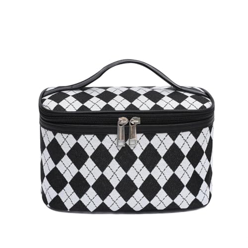GreatRise Weiß und Schwarz Kosmetiktasche Damen Wasserdicht Make up Tasche Reise Leopard Kosmetikkoffer Waschtasche Taschen Kariert Organizer Portable Kulturbeutel mit Griff #1-Diamant von GreatRise