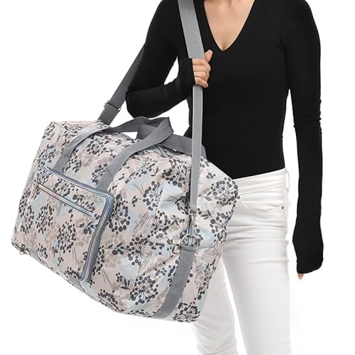 GreatRise wasserdichte Umzugstaschen Faltbare Aufbewahrungstaschen Reisetasche Handgepäcktasche Urlaubstasche Seesäcke Tragetasche Sporttasche für Herren Damen Graue Gepunktete Blume L von GreatRise