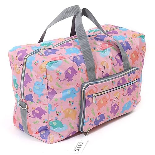 GreatRise wasserdichte Umzugstaschen Faltbare Aufbewahrungstaschen Reisetasche Handgepäcktasche Urlaubstasche Seesäcke Tragetasche mit Trolleyhülle Sporttasche für Herren Damen Kleiner rosa Elefant L von GreatRise