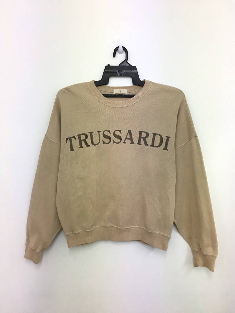Selten Vintage 90Er Jahre Trussardi Sweatshirt Stickerei Spellout Braune Farbe von GreatVtgApparels