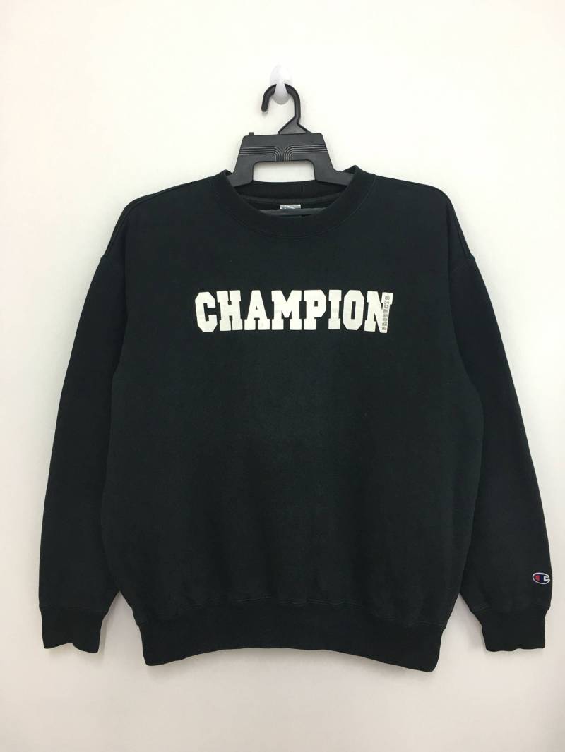 Selten Vintage Champion Sweatshirt Spellout Pullover Schwarz Farbe Schönes Design von GreatVtgApparels