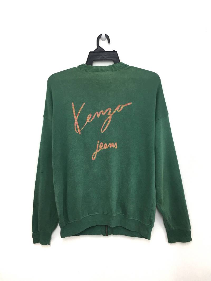 Selten Vintage Kenzo Jeans Pullover Voller Reißverschluss Grüne Farbe von GreatVtgApparels
