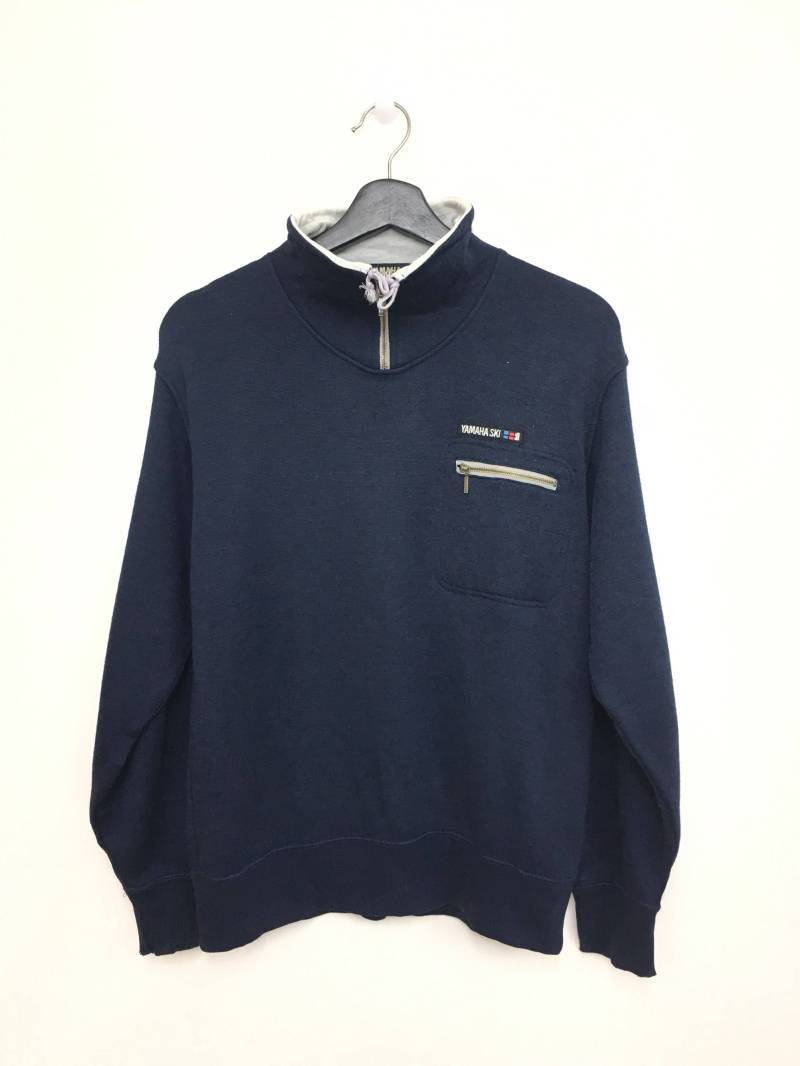 Selten Vintage Yamaha Ski Sweatshirt Halber Reißverschluss Rollkragen Navy Blau Mittlere Größe von GreatVtgApparels