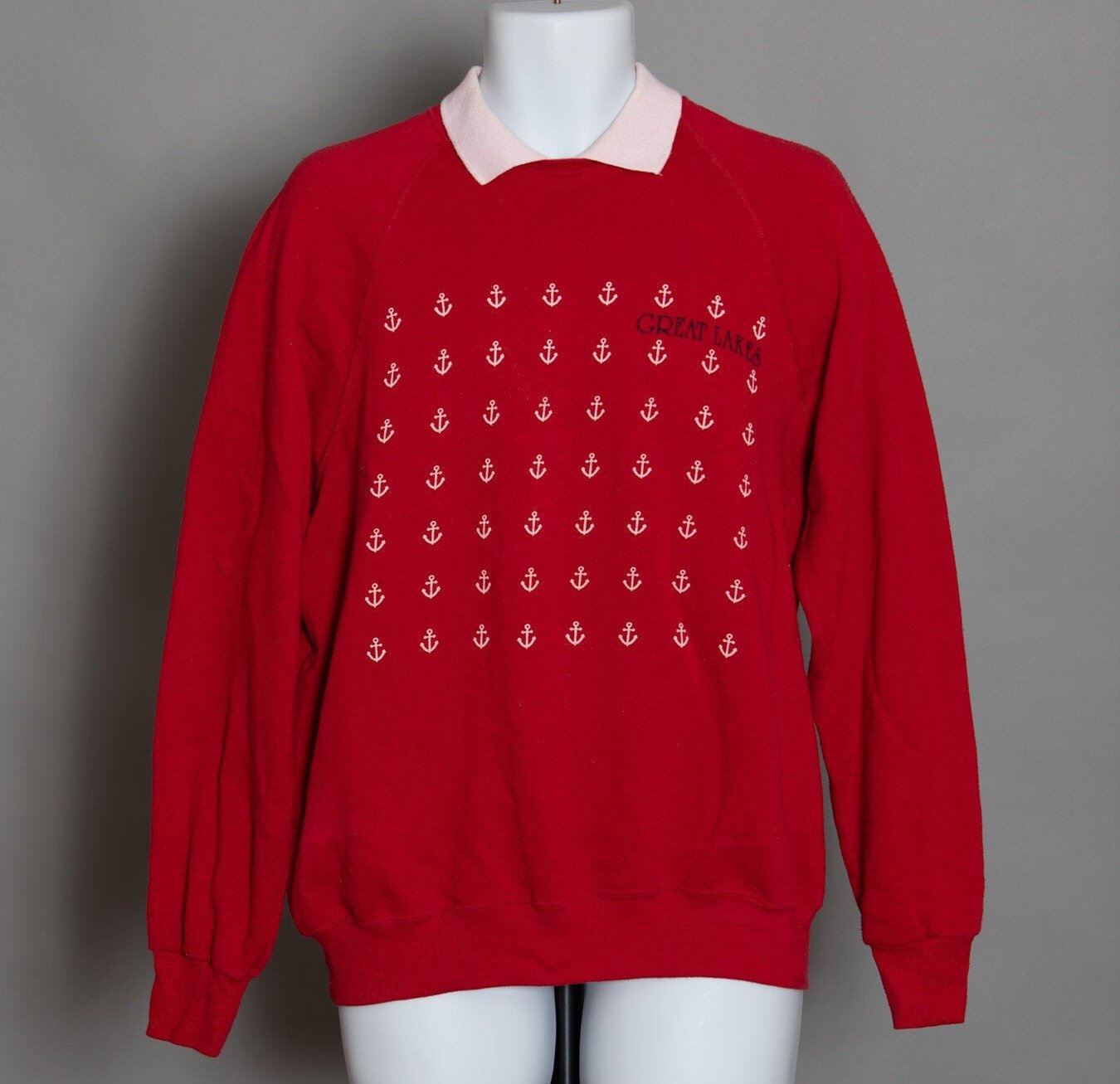 80Er Jahre Great Lakes Anker Muster Rot Sweatshirt von GreatWhiteVintage
