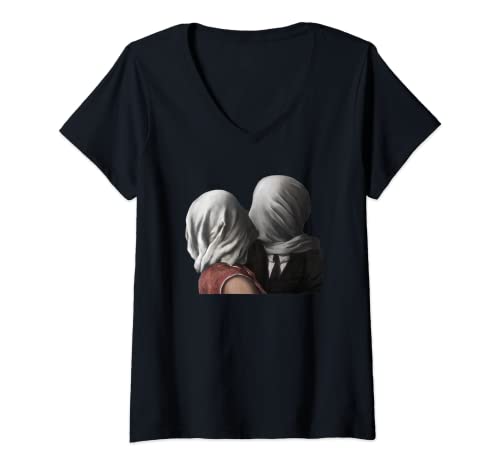 Damen The Lovers Gemälde von Magritte T-Shirt mit V-Ausschnitt von Greatest Painters Masterpieces