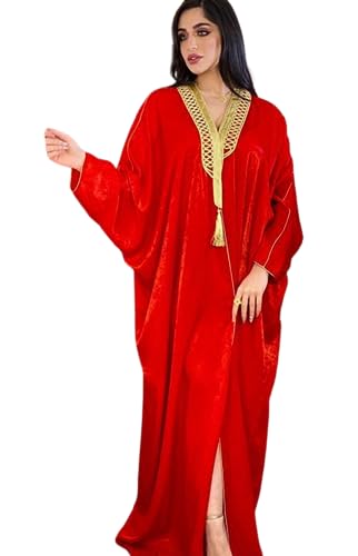 Greatfool Kaftan Damen lang - Traditioneller Damen-Djellaba im Stil eines marokkanischen Kaftans oder eines Kabylenkleids - Rot von Greatfool