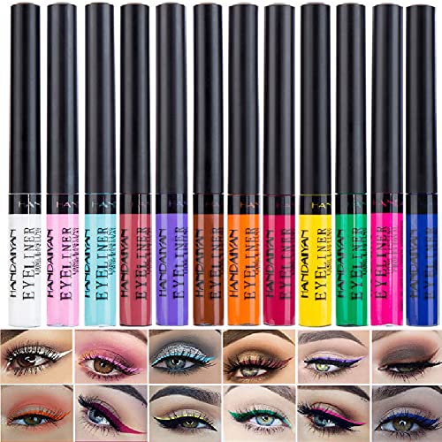 12 Farben Bunt Liquid Eyeliner Set Greatlizard Matte Wasserfest Make Up Set Eyeliner Pen Rainbow High Precise Liner Long Lasting Smudge-proof Colorful Eye Liner Pencil Für Frauen Und Mädchen von Greatlizard