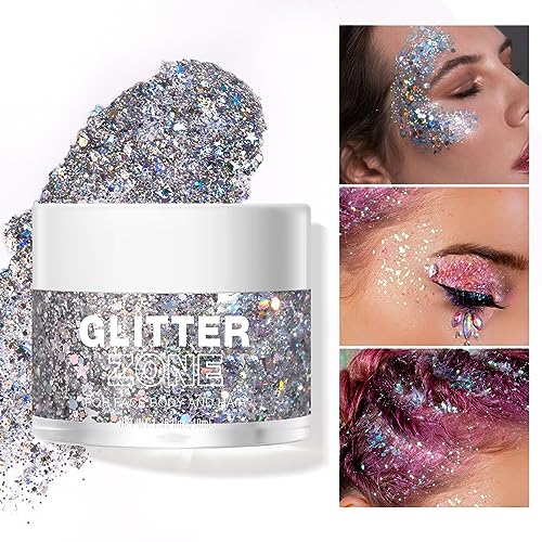 Body Glitter Gel,Holographic Face Glitter Makeup,Long-Lasting Fasching Makeup Glitzer Eyeshadow for Party Festival,Shimmer Highlighter Glitzer Gesicht Body Lotion Lidschatten Hair Powder Gel von Greatlizard