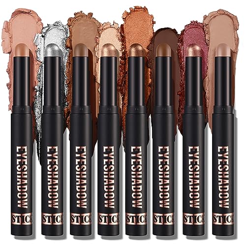 Cream Eyeshadow Stick, Metallic Glitter Eye Brightener stick, Matte Shimmer Eyeshadow Crayon, Waterproof Highlighter Makeup Stick for Girls Women Sparkling Eye Makeup (Set A) von Greatlizard