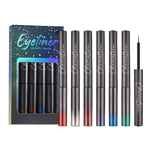 Eyeliner Bunt, 6 Farben Liquid Glitzer Eyeliner Set, Metallic Schimmer Flüssiger Eyeliner Wasserfest Langanhaltende Eye Make-up for Party Wedding Halloween von Greatlizard