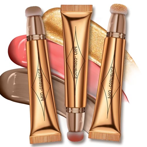 Flüssiges Rouge Highlighter Contour Stick Set, Cream Liquid Highlighter Blush Beauty Wand,Blendable Silky Gesicht Make-up Stick,Matte Flüssiger Contouring mit Kissen Applicator von Greatlizard