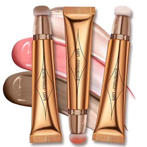 Gesicht Highlighter Contour Stick Flüssiges Rouge Set,Cream Liquid Blush Stick Contour Highlighter Beauty Wand,Blendable Silky Matte Flüssiger Contouring, Gesicht Make-up Stick mit Kissen Applicator von Greatlizard