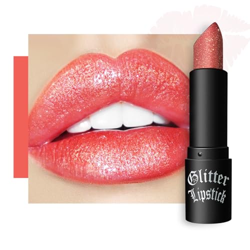 Lippenstift, Glitzer-Lippenstift, Orange Lipstick, Long Lasting Diamond Glitter Matte Lipstick,High Pigment Shiny Lip Gloss, Bold Glimmer Glow Lip Gloss for Women Halloween Lip Makeup von Greatlizard