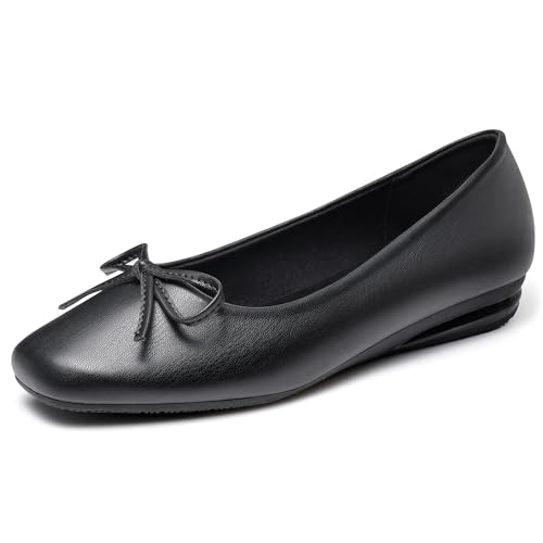 Greatonu Ballerinas Damen Elegant Klassische Ballerinas mit Schleife Bequeme Flache Schuhe Für Damen Slip On Ballerina Schuhe Damen Schwarz 42 von Greatonu