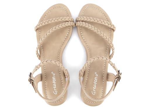Greatonu Damen Flache Sandalen Slip On Sommer Gladiator Open Toe Geflochten Slingback Schuhe, beige, 43 EU Greatonu Damen Flache Sandalen Slip On Sommer Gladiator Open Toe Geflochten Slingback Schuhe, beige, 43 EU von Greatonu
